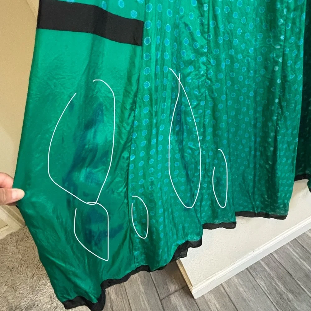 ANUPAMAA Silk Maxi Dress Green Floral Print Boho Luxe Summer Vacation Gown - Picture 11 of 13